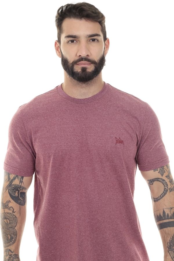 CAMISETA MASCULINA BÁSICA MESCLA VINHO IDIOS