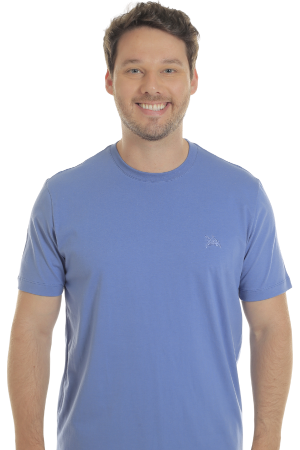 CAMISETA MASCULINA BÁSICA AZUL JEANS IDIOS